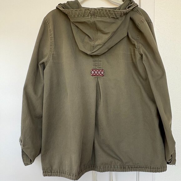 Roxy Olive Green Boho Embroidered Jacket, Hood and Front Pockets, Drawstring, M - Picture 2 of 9
